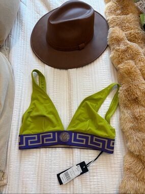Versace pale avocado and Purple bikini top
